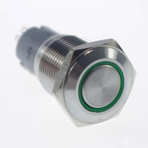 1 x  16mm 12v green led ring illuminated momentary 1no 1nc push button switch for sale