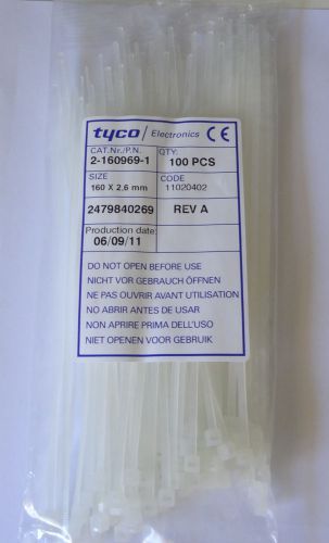 100 pcs 160 x 2.6 mm ( 6 1/2 &#034;) cable ties by tyco, p/n 2-160969-1 for sale
