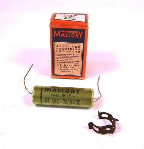 NEW Mallory OT-466 .04 mf 2000V Vintage Capacitor NOS w/ mounting clip Tested