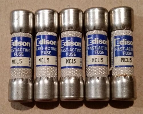 Pack of 5 Edison MCL5 Fast Acting Fuse 600V 5 Amp