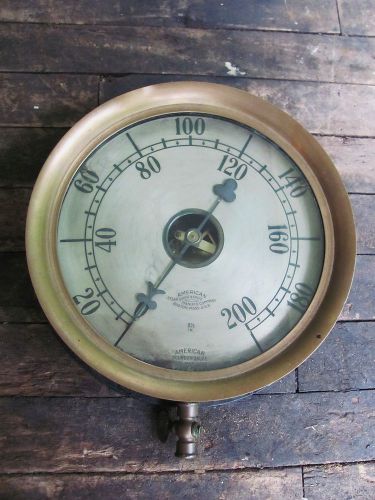 Antique american bourdon steam gauge 200 8 1/2 inch 1902 brass &amp; cast iron 10&#034; d for sale