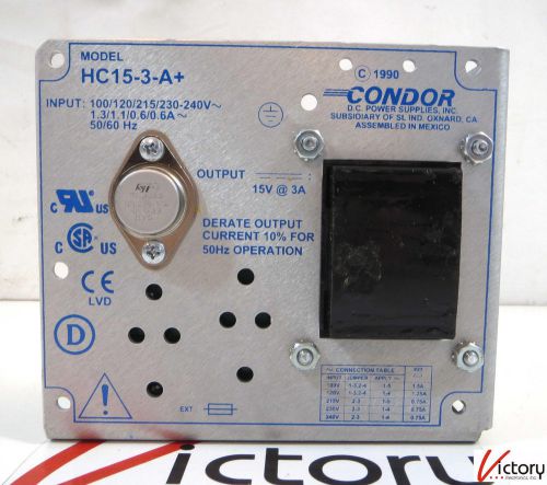 New Condor Power Supply HC15-3-A+, 100-240, 15 VDC @ 3A Linear