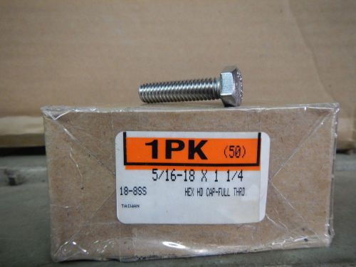 5/16 -18 x 1 1/4 18-8ss stainless steel hex head cap bolts full thread 50 qty for sale