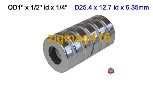 6 pcs of  N52, OD1&#034; x 1/2&#034;id x1/4&#034;Neodymium Ring Magnets