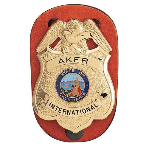 Aker A590-TP Plain Tan Leather Clip-On Federal Badge Holder With Black Clip