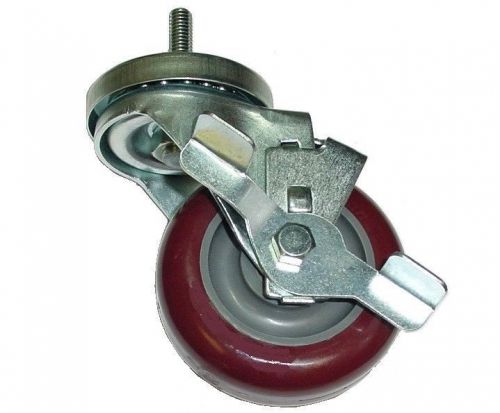 Swivel stem caster with maroon on gray polyurethane 3&#034; wheel &amp; side lock brake for sale