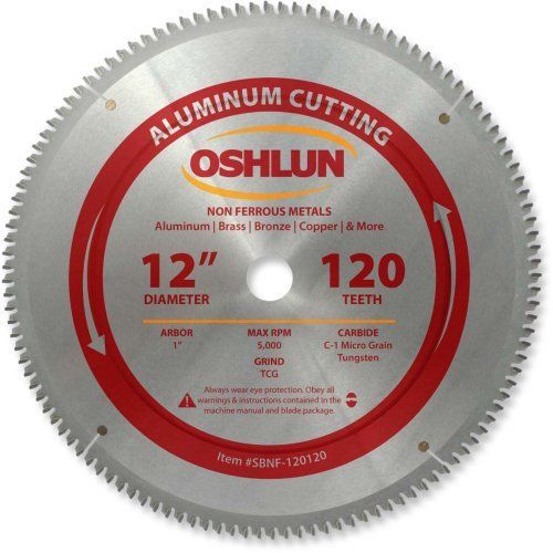 Oshlun SBNF-120120 12-in 120 Tooth TCG Saw Blade W/ 1-in Arbor for Aluminum and