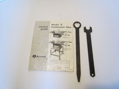 Rockwell Delta Model 9 Contractor&#039;s Table Saw Owner&#039;s Guide and 2 Wrenches