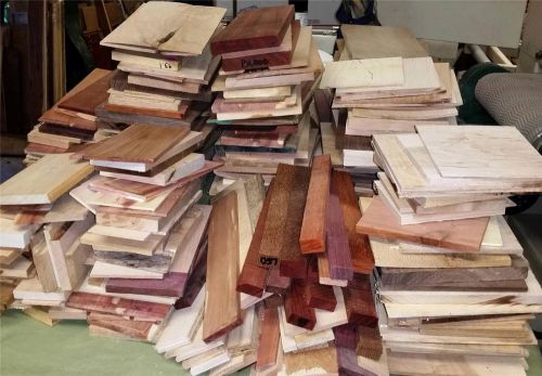 Large Scrap Box of Thin Boards Teak,Purpleheart,Maple,Oak,Bloodwood,Mahogany