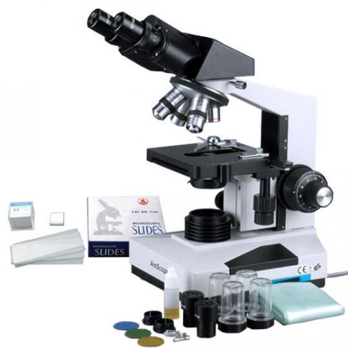 40x-2000x advanced binocular microscope + 50 slides + 100 coverslips for sale
