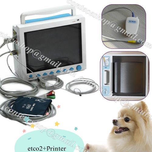 ETCO2 VET patient monitor, 6 parameters(ecg, nibp, spo2,resp, temp,pr) + printer
