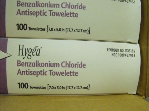 HYGEA BENZAKONIUM CHLORIDE ANTISEPTIC TOWELETTE TOTAL 20 BOXES OF 100 7 BY 5 INC