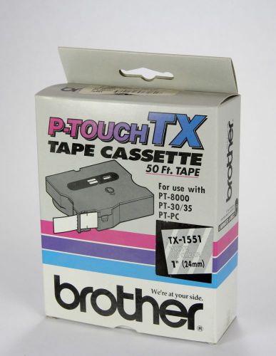 Brother P-Touch Tape Cassette TX-1551 1.0&#034; x 50&#039; White on Clear Label Tape NEW