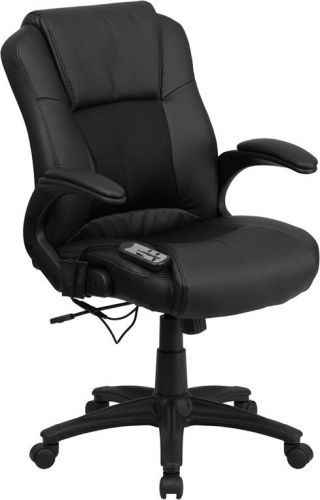 Black leather mid back swivel executive messaging office chair for sale