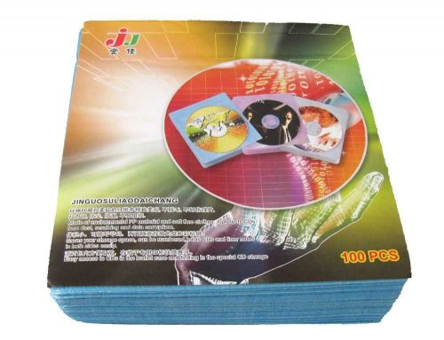 100x CD DVD DISC Clear Cover Storage Case Blue Bag Plastic Sleeve Holder Packs