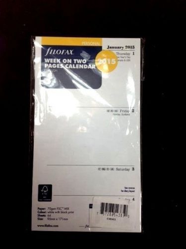 Filofax BRAND NEW Week/Two Pages Calendar Insert for 2015~Personal Size~Sealed