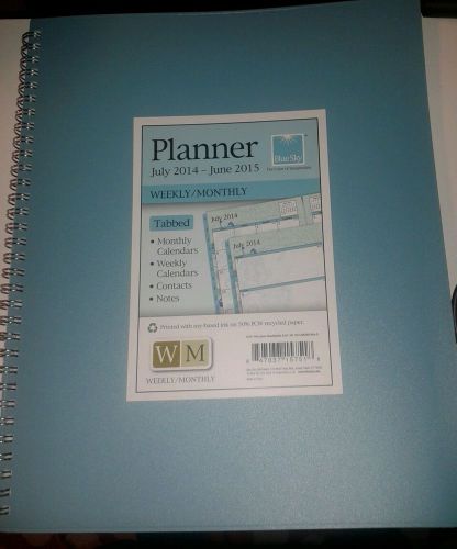 PLANNER 2014/2015 WEEKLY/MONTHLY  9&#034;x11&#034; light blue,Tabbed, Blue Sky