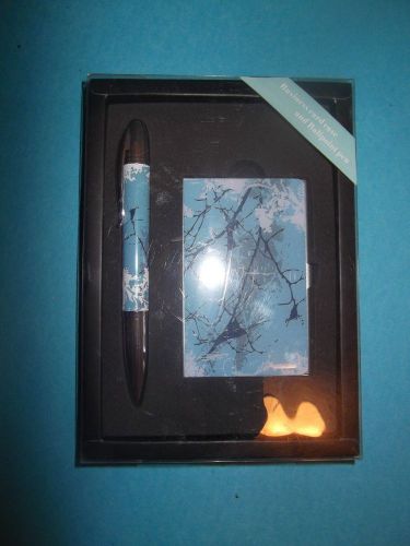 Winter Themed Metal Business Card Holder and Matching Pen. NIP