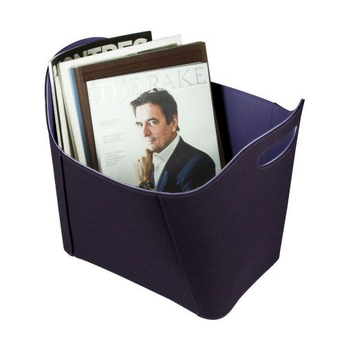 LUCRIN-Basket for Newspapers/Magazines-Granulated Cow Leather-Purple