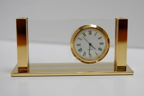 Gold Plated Business Card Holder with Clock