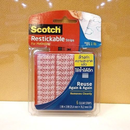1&#034;X 3&#034; SCOTCH RESTICKABLE STRIPS REUSABLE - REMOVABLE ADHESIVE MOUNTING TAB