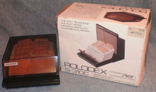 Vintage Rolodex Covered Petite Black Telephone List Finder S-310C~Original Box