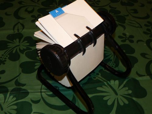 Black ROLODEX Open Rotary Flip File Address Holder Office w/ Tabs &amp; 4&#034; Cards
