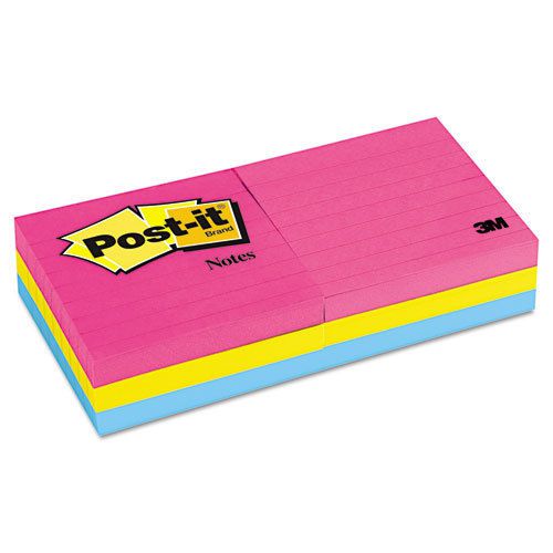 Post-it Notes  3 x 3, Lined, Neon Colors, 6 100-Sheet Pads / 2 Packs for sale.