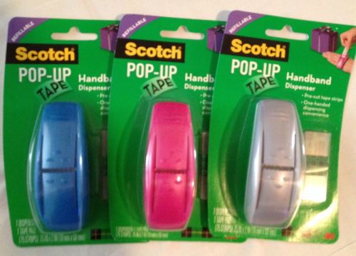 Lot of 3 NEW Scotch pop-up tape handband dispensers pre-cut tape strips NIP