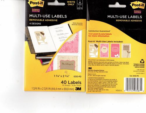 POST IT SUPER STICKY REMOVABLE ADHESIVE MULTI-USE LABELS 4 DESIGNS 6250-PD