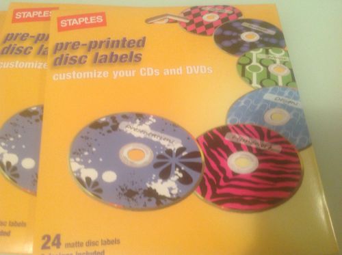 3 Pks of Staples Pre-printed Disc Labels 24 Matte Disc Labels 6 Designs Included