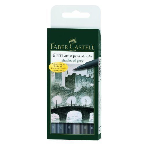 Faber-Castell Pitt Artist Brush Pen Wallet - Shades of Grey (6 Colours) NIP