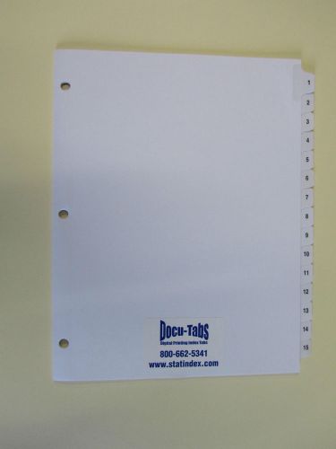 15 SETS # 1-15 Numbered index tab dividers, 3 hole punched