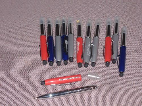 12 pens Misprint 3-in-1 LED Light, Pen, Stylus Tip,  Assorted colors black ink