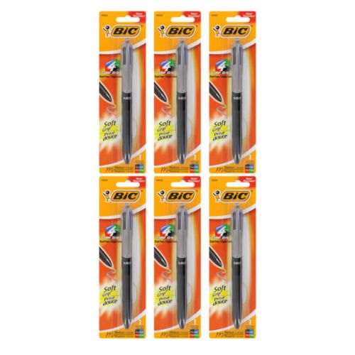 Bic 4-Color Grip Retractable Ballpoint Pen Medium Point Assorted Ink 6/Pack