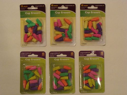 Wexford Pencil Cap Erasers 15 pack x 6 (90 total) Assorted Colors Latex Free