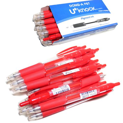 x12pcs Dong-A U-Knock Plus+ Gel Ink RED 0.5mm Rollerball Pen 12pcs