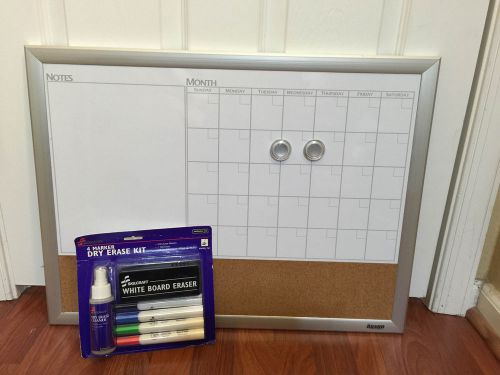 Board Dudes 17&#034; x 23&#034; Aluminum Framed Magnetic 3-In-1 Dry Erase Cork Calendar