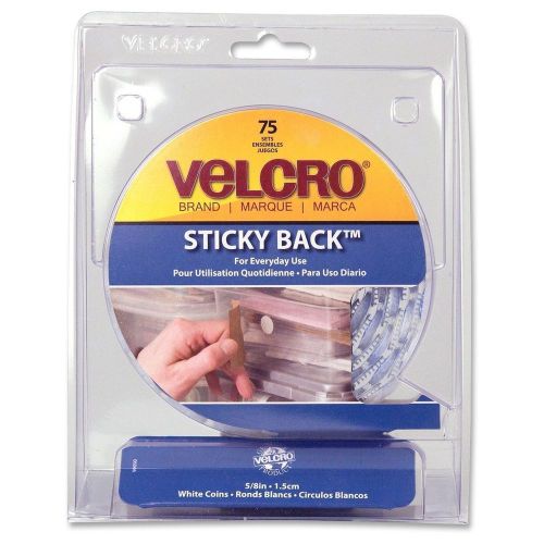 Velcro 90090 Sticky Back Coins, Round, 5/8&#034;, 75/PK,White