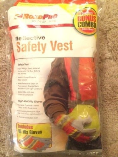 RoadPro Reflective Safety Vest &amp; Gloves Combo Set XL Construction Roadwork NEW