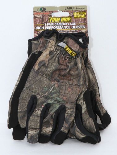 Mossy Oak, Firm Grip 3 Pair Camouflage High Performance Gloves, Large,  Hunting