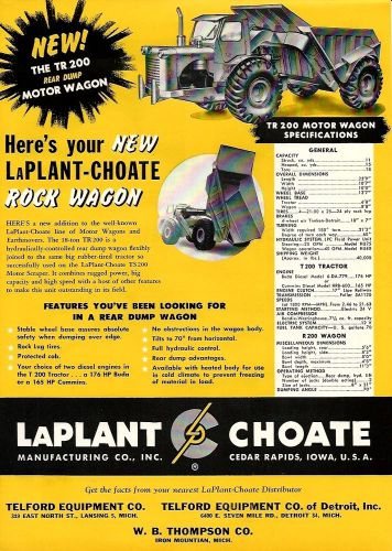 1952 New LaPlant-Choate TR200 Rock Wagon ad, with detailed specs, nice color ad