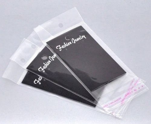 100 Black Earring necklace Jewelry Display Hanging Cards W/Self Adhesive Bags