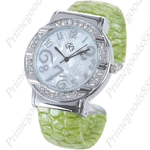 Green PU Leather Bracelet Bangle Quartz Wrist Lady Ladies Wristwatch Women&#039;s