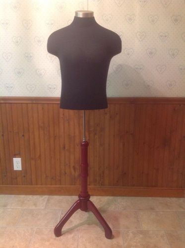 Male Mannequin Form Covered In Black Jersey With Mahogany Finished Wooden Base