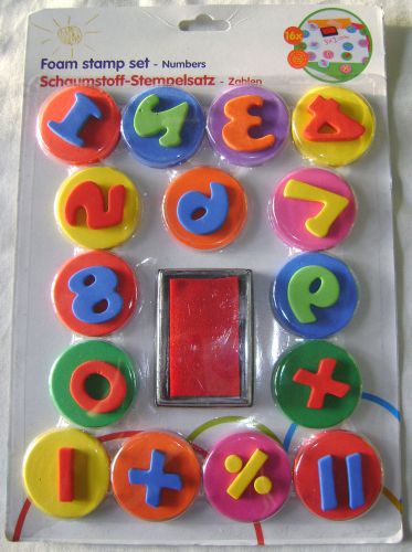 New numbers 0-9 &amp; symbols plus minus foam stamps stamper set with ink pad edco for sale