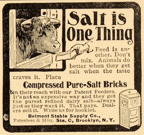 1907 Ad Belmont Stable Supply Compressed Salt Bricks - ORIGINAL ADVERTISING CG1