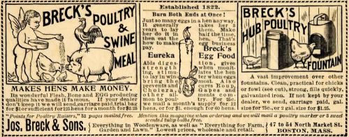 1895 Ad Jas Breck Sons Poultry Swine Meal Hub Fountain - ORIGINAL MUN1