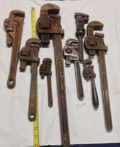 pipe wrenches used (lot of 8) some vintage trimo-dunlap-stilson-walworth + more