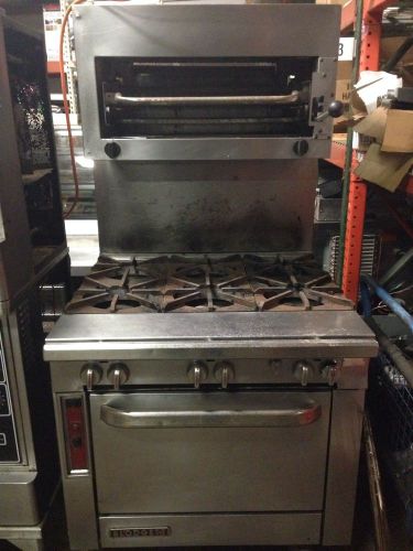Blodgett heavy duty six burner range with oven and salamander. for sale